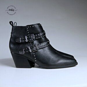 Dolce Vita Koppola Studded 2 Straps Buckles Leather Ankle Boots Black Women 7.5
